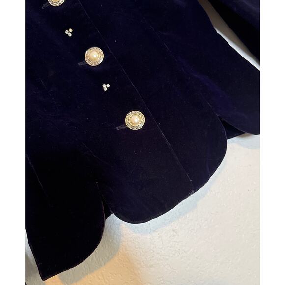 Vintage 90s Romantic Deep Purple Velvet Button Down Blouse Women Small Regal - Picture 4 of 7